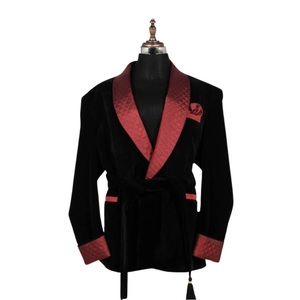 Exclusive Seude smoking jackets. Sizes range from medium to XXl.
